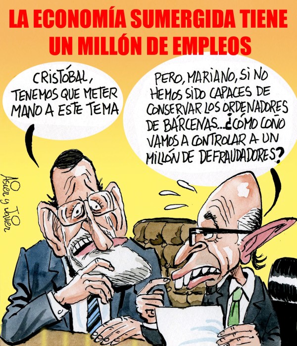 En El Jueves: un millón de empleos en la economía sumergida española. Rajoy, Montoro, Bárcenas. Humor Gráfico.