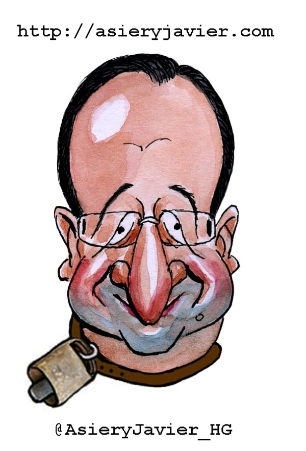 François Hollande, cencerro de la semana por adulterio ideológico. Caricatura.
