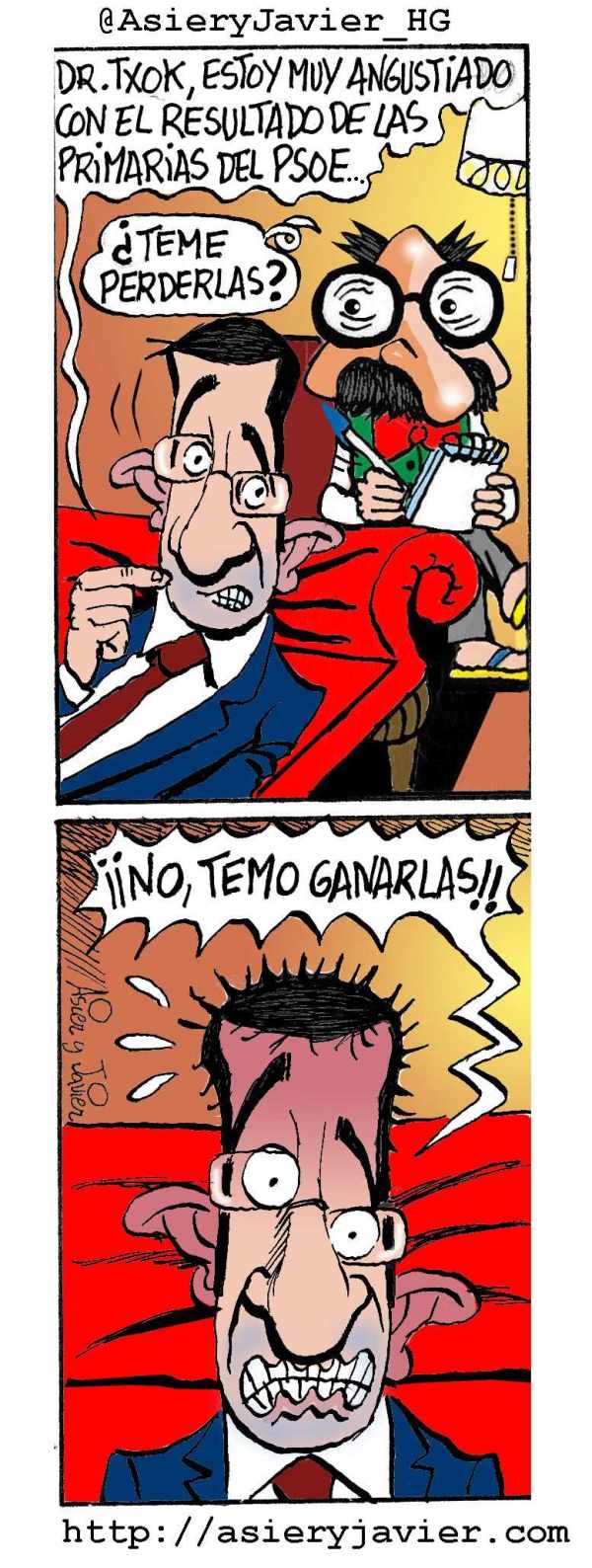 Patxi López acude al doctor Txok preocupado por las primarias del PSOE. Humor gráfico, viñeta, humor. Patxi López acude al doctor Txok preocupado por las primarias del PSOE. Humor gráfico, viñeta, humor.