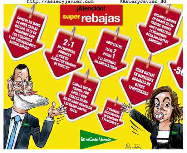 En El Recorte Alemán aún están en plenas rebajas de enero. Humor gráfico, caricaturas, viñeta.