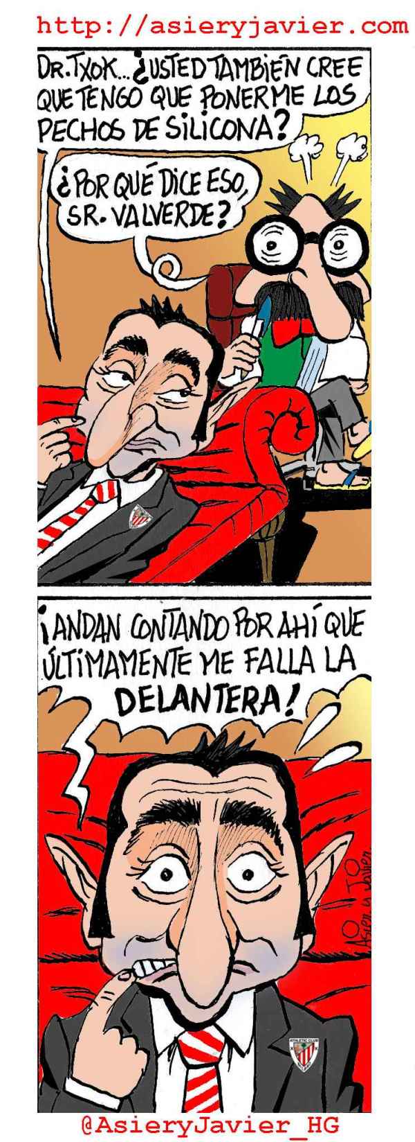 Valverde consultó al doctor Txok por uno de los problemas que más le acuciaba. Humor gráfico.