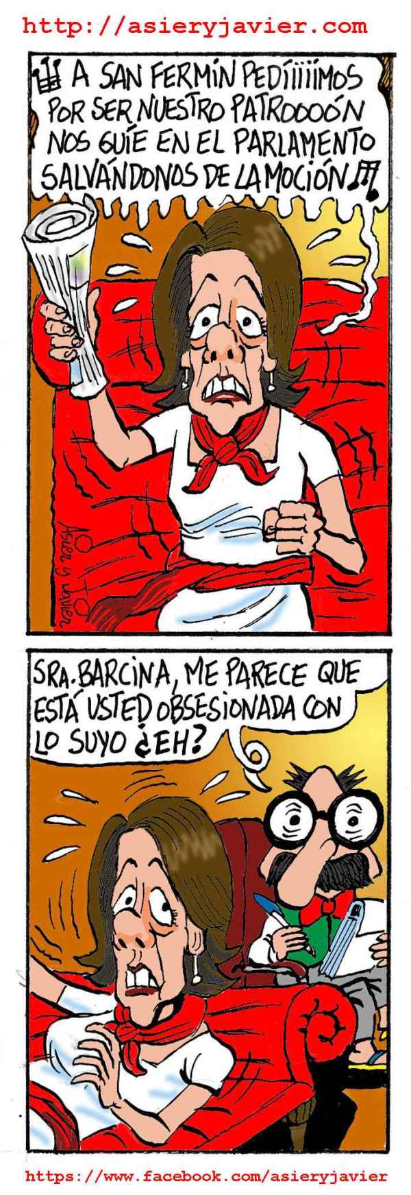 Barcina acude al doctor Txok ante la posibilidad de una moción de censura en Navarra. Viñeta, caricatura.