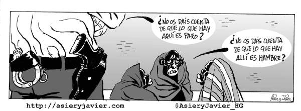 Sigue la galerna de seres humanos que quiebra los espigones de las fronteras. Inmigración, viñeta.