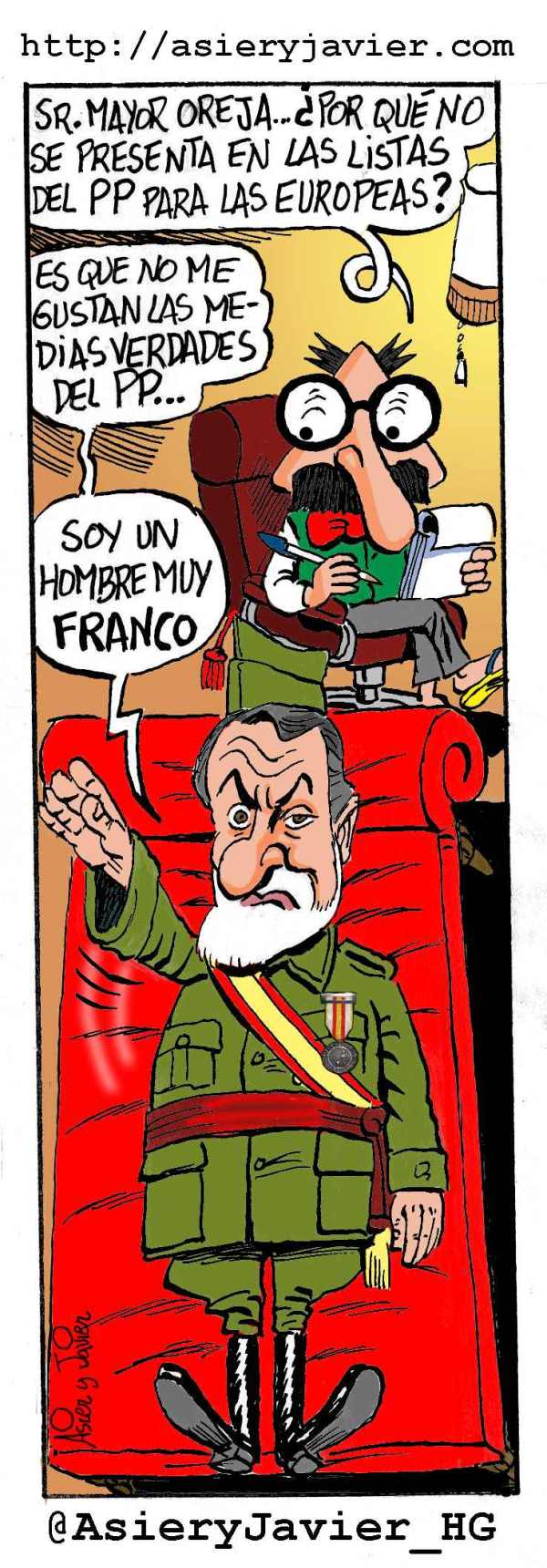 Mayor Oreja visita al doctor Txok tras su renuncia a las listas europeas del PP. Viñeta, humor gráfico, caricatura.