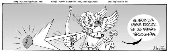 San Valentín también apuesta por las nuevas tecnologías. Humor gráfico, viñeta.