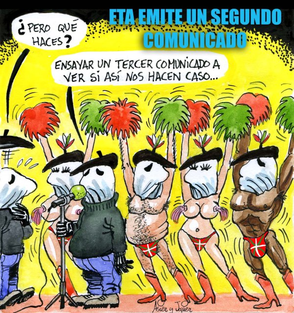 ETA emite un segundo comunicado sobre desarme y todo el mundo pasa.  Humor, viñeta.