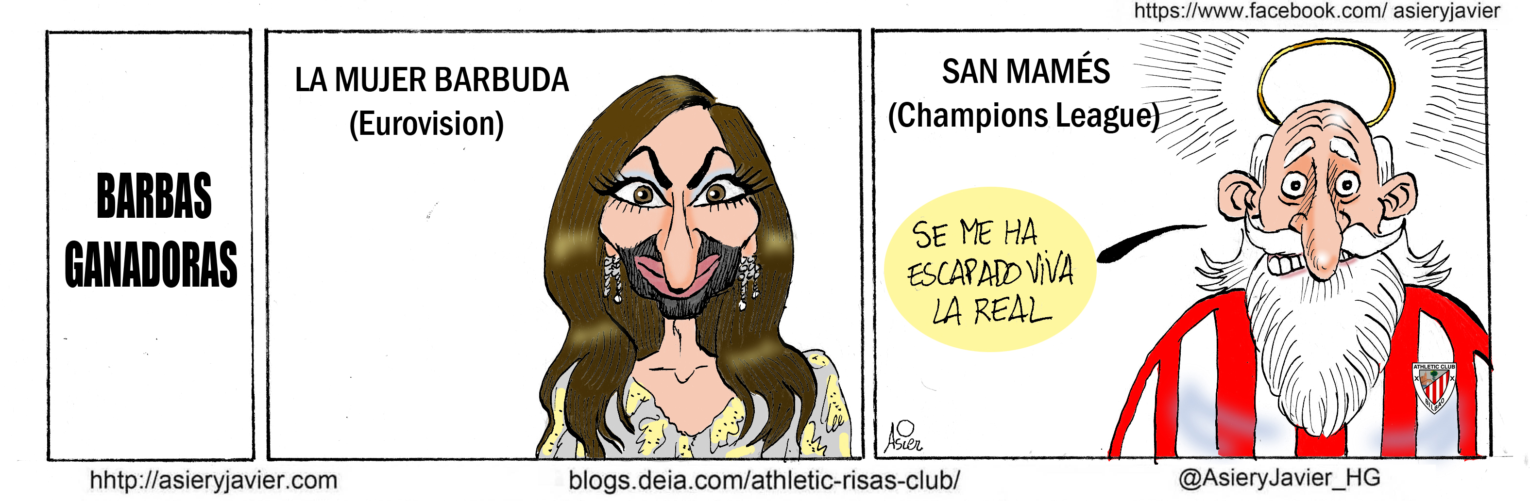 Al Athletic se le escapa viva la Real de San Mamés. Barbas, Cristina Wurst, Viñeta, Humor, Eurovisión.