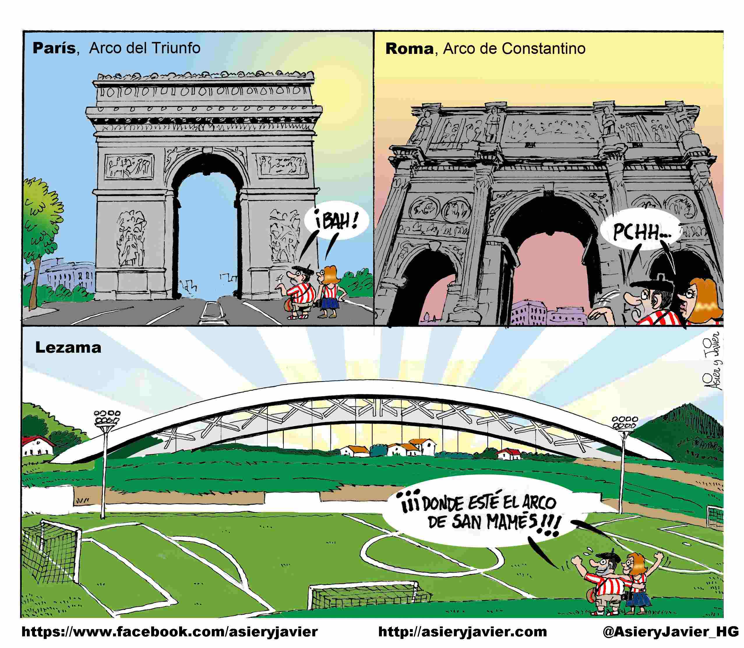 Con la colocación del arco de San Mamés, Lezama se pone a la altura de París o Roma. Athletic de Bilbao, Fútbol, humor.