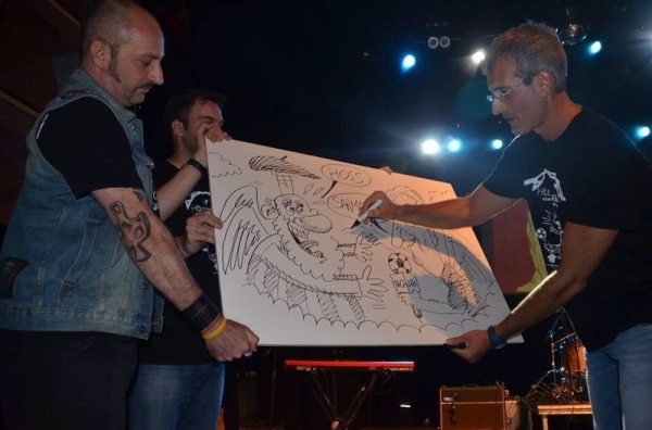 Últimos toques a la viñeta realizada en vivo por Asier en el homenaje a Jose Iragorri del 5 de septi9embre de 2014 en el Kafe Antzokia de Bilbao.