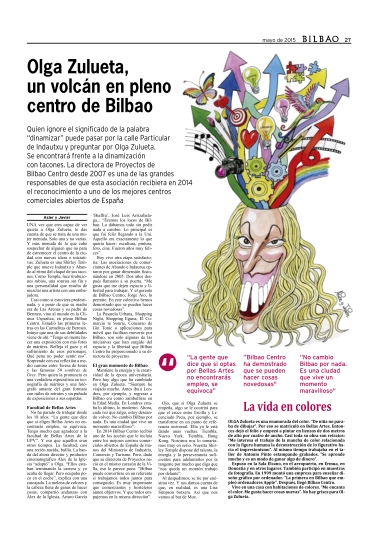 Entrevista con caricatura a Olga Zulueta en el número de mayo del periódico Bilbao