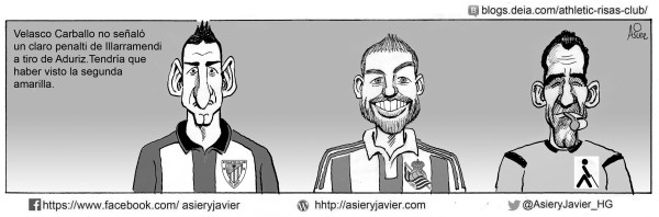 El árbitro Velasco Carballo no vio un penalti por mano de Illarramendi a tiro de Aduriz en el derby de Anoeta entre Real Sociedad de San Sebastián y Athletic de Bilbao